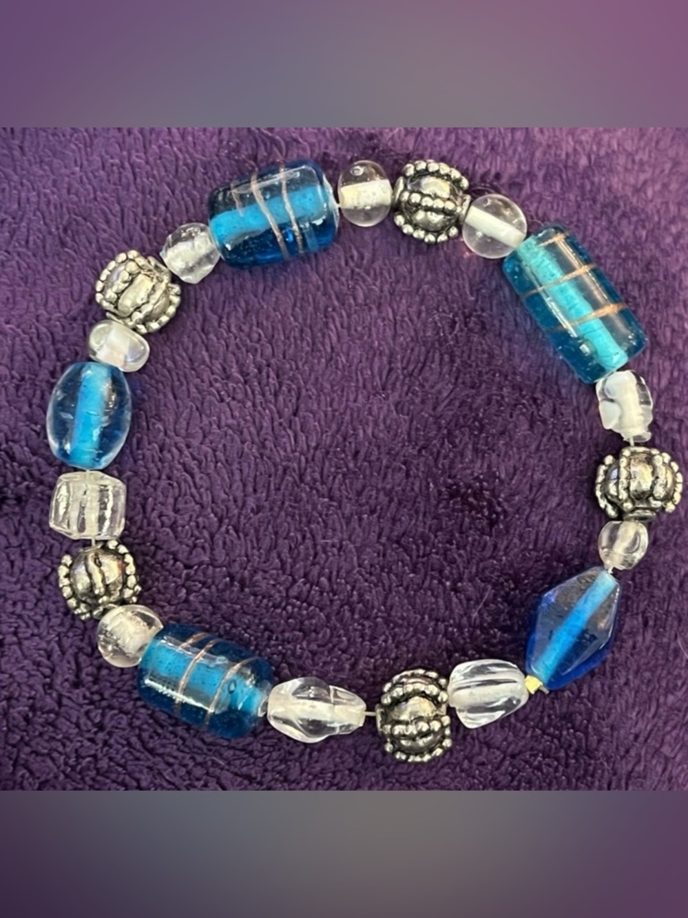 Blue Glass Bead Stretch Bracelet - Women Jewelry